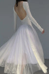 marc le bihan 21907 white backless long-sleeved ballet dress